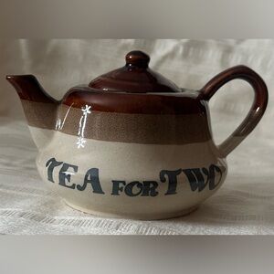 ☕️ Vintage 70s Tea For Two Stoneware Teapot Brown Cream Retro Cozy Cottagecore